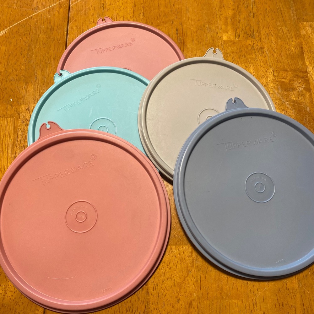 Tupperware Replacement Lids Seals B C Size Pastel Pink Blue Gray 5pc Set Vtg
